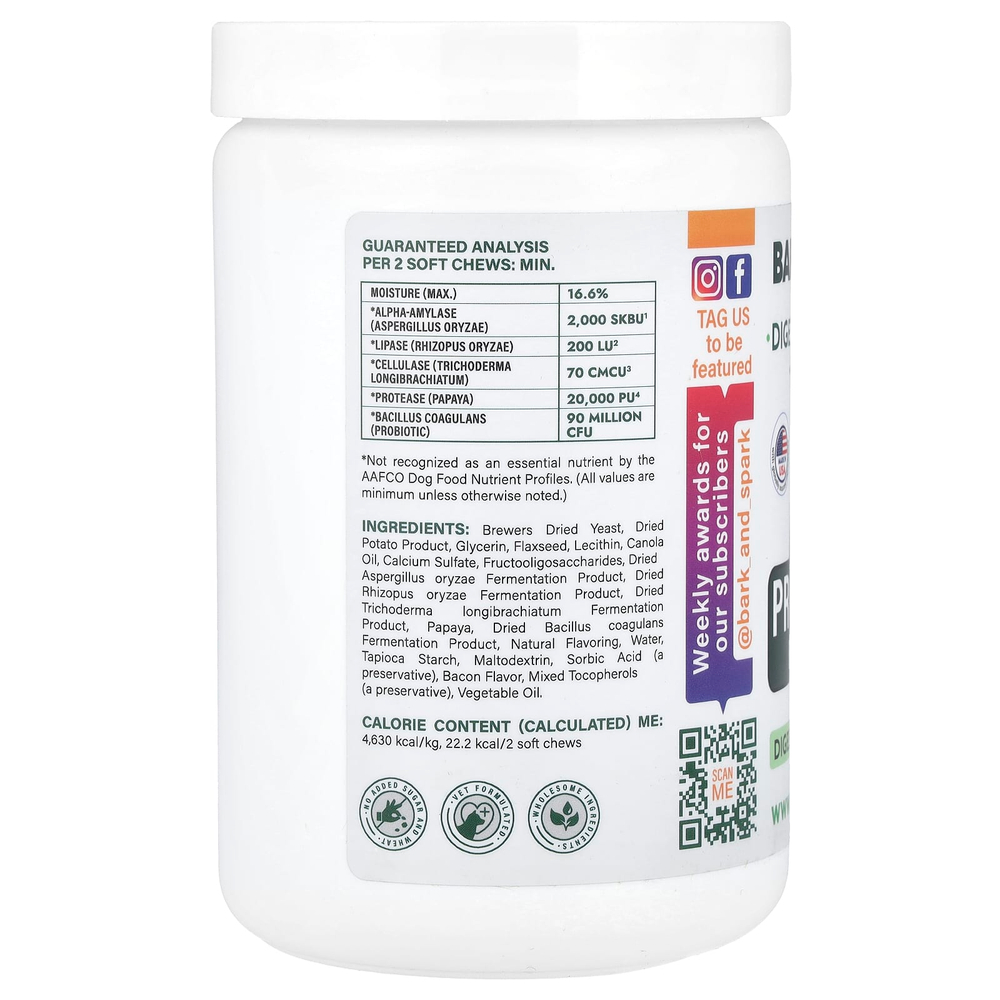 Bark&Spark, Probiotics For Dogs, Bacon, 180 Soft Chews, 15.2 oz (432 g)