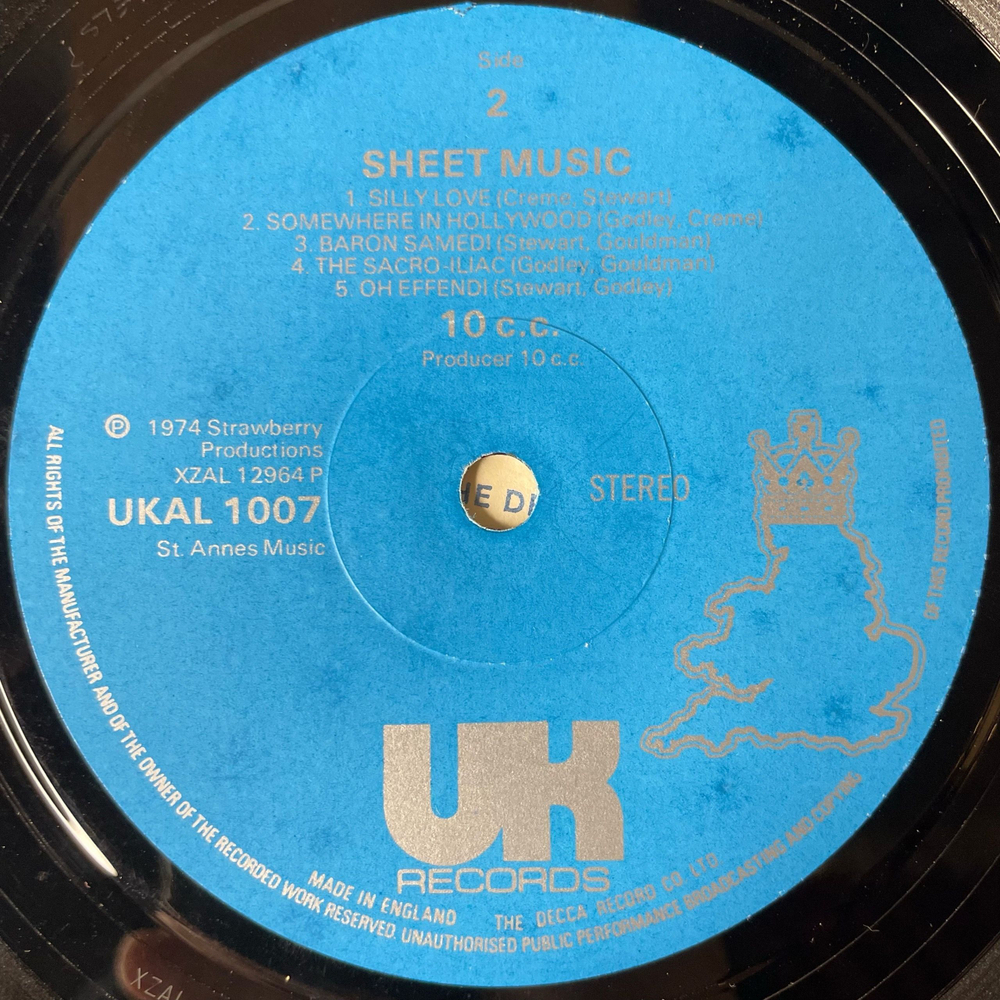 Винтажная виниловая пластинка LP 10cc Тэн Си Си Sheet Music (Англия 1974)