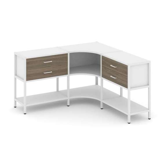 Shelf System Трехсекционный угловой стеллаж двухярусный с ящиками SN.STMU-231 Белый/Вяз Благородный/