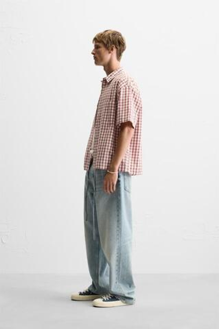 ZARA РУБАШКА BOXY FIT В КЛЕТКУ, КРАСНЫЙ