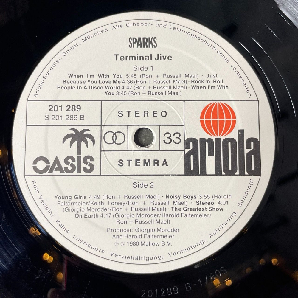 Винтажная виниловая пластинка LP Sparks Terminal Jive (Germany 1980)