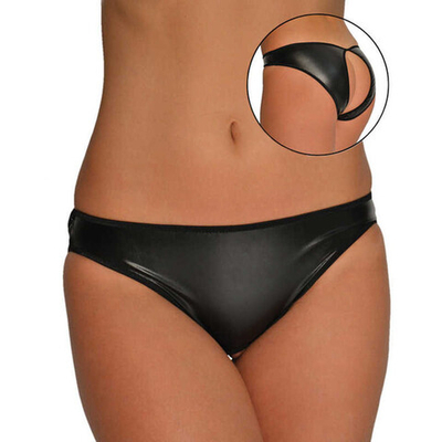 Кожаные контактные трусики с открытой областью ягодиц (44) (Цвет: черный)