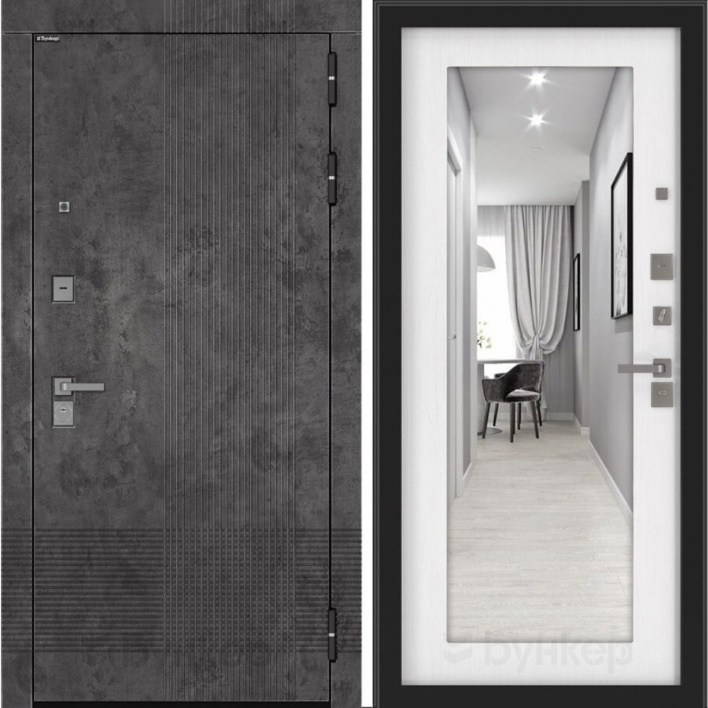 Входная металлическая дверь с зеркалом Бункер BN-08 Марморино темный/ зеркало ФЛЗ-603 белое дерево