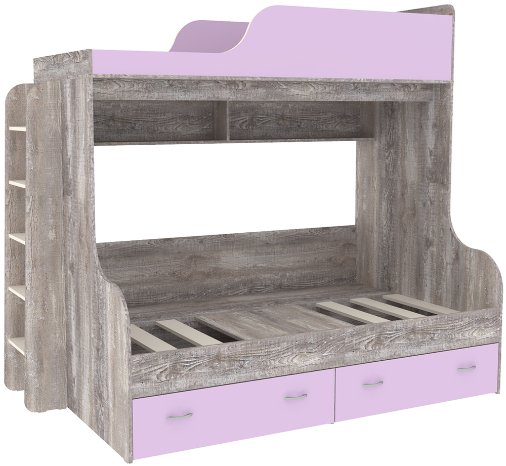 Двухъярусная кровать КарИВи Дуэт-15 с деревянной лестницей Бетон Ирис