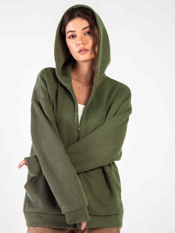 Худи на молнии из вязанного трикотажа Хаки