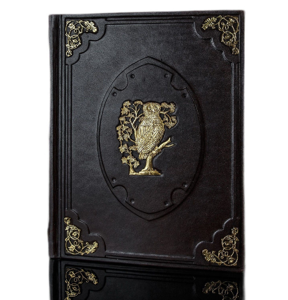 "Книга мудрости" Книга подарочная в кожаном переплете с ажурными уголками и накладкой в виде совы