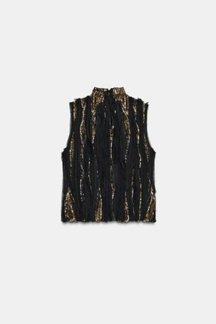 ZARA ТОП С ПАЙЕТКАМИ — ZW COLLECTION LIMITED EDITION, ЧЕРНЫЙ/ЗОЛОТОЙ