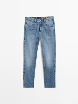 Massimo Dutti Зауженные джинсы из смесового хлопка со средней посадкой, индиго