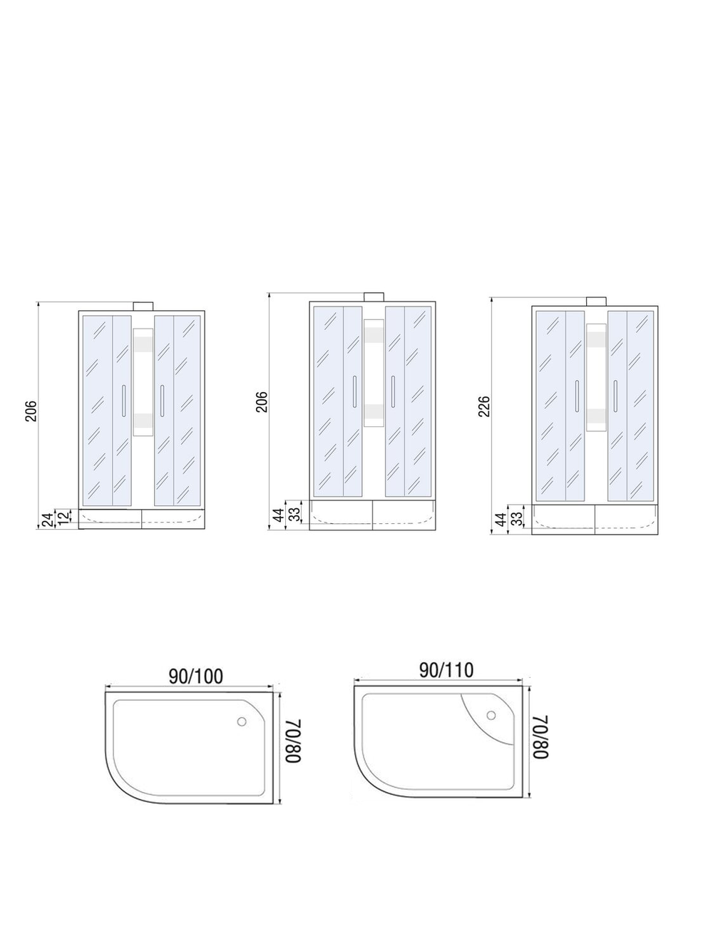Душевая кабина RIVER NARA Б/К 90/80/24 МТ R Душевая кабина 90x80x206 10000008782 Универсальная Четверть круга