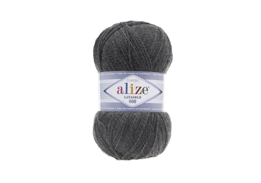 ALIZE &quot;LANAGOLD 800&quot;, 49% шерсть, 51% акрил, 100 гр, 800 м, 182 средне-серый меланж