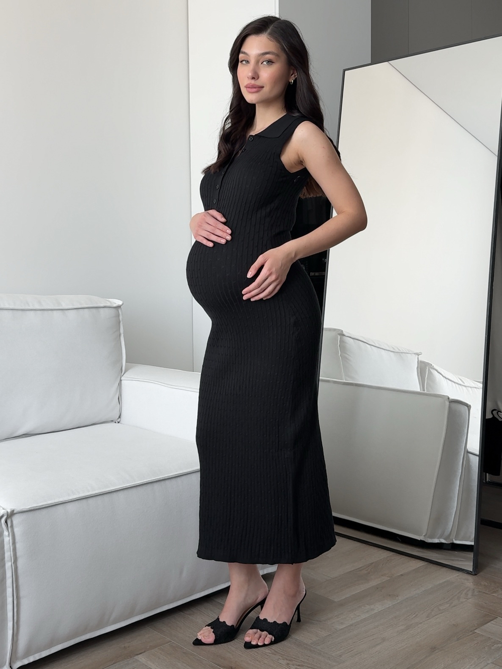 Платье вязаное, с узором, с воротником