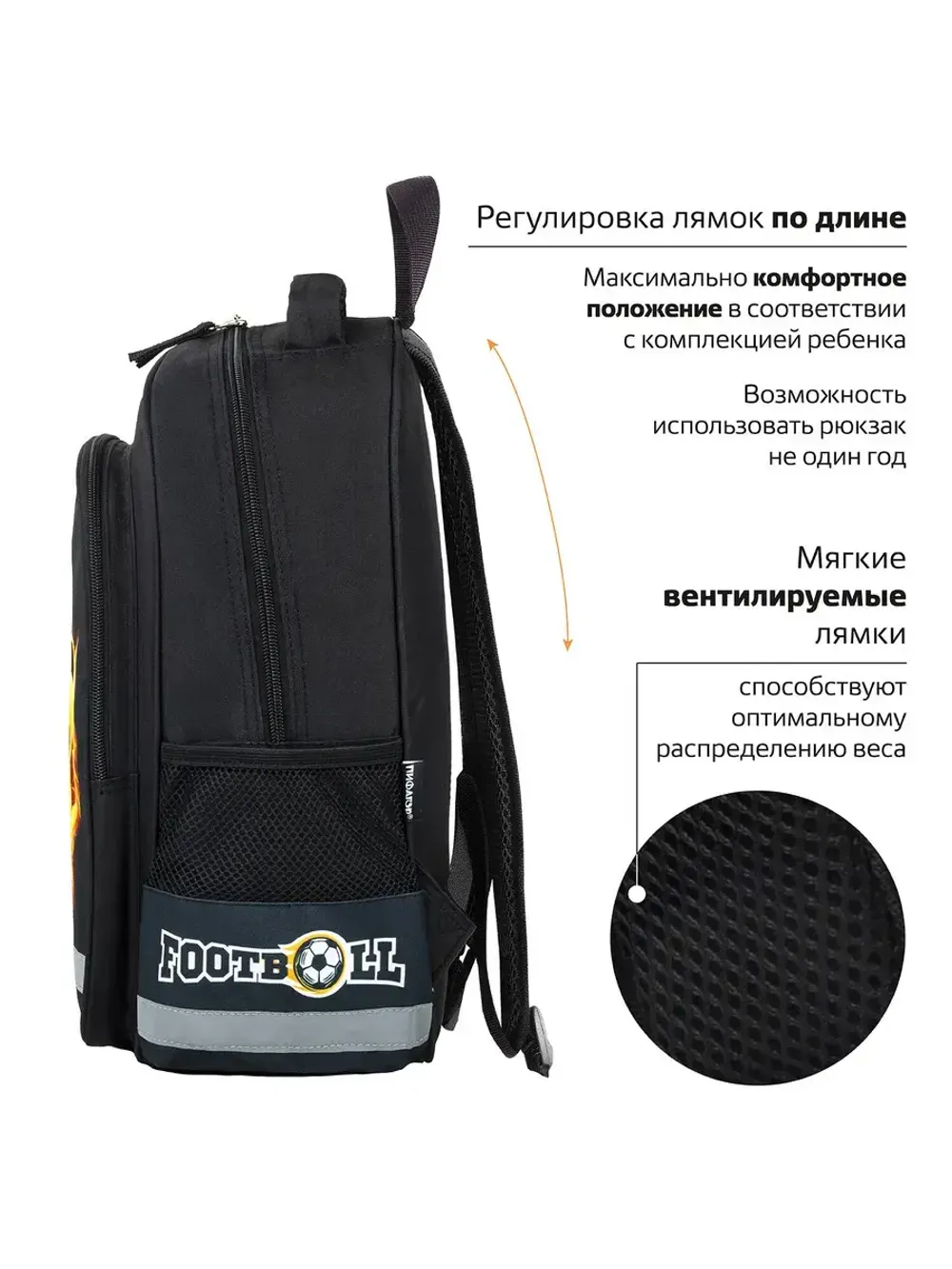 Рюкзак ПИФАГОР SCHOOL для начальной школы, "Fire goal", 38x2