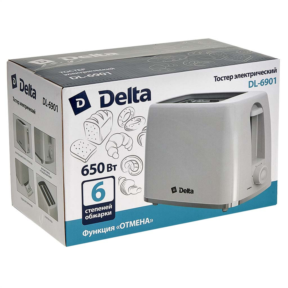 Тостер 650 Вт DELTA DL-6901 белый