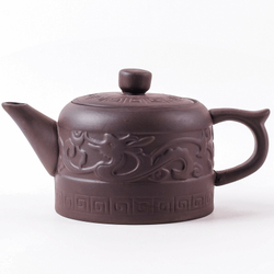 268107Y2 УЦЕНКА Чайник серия-КРЕСТЬЯНСКАЯ "Знак Дракона" h=8см, l=14,5см, 220мл, глина коричневый