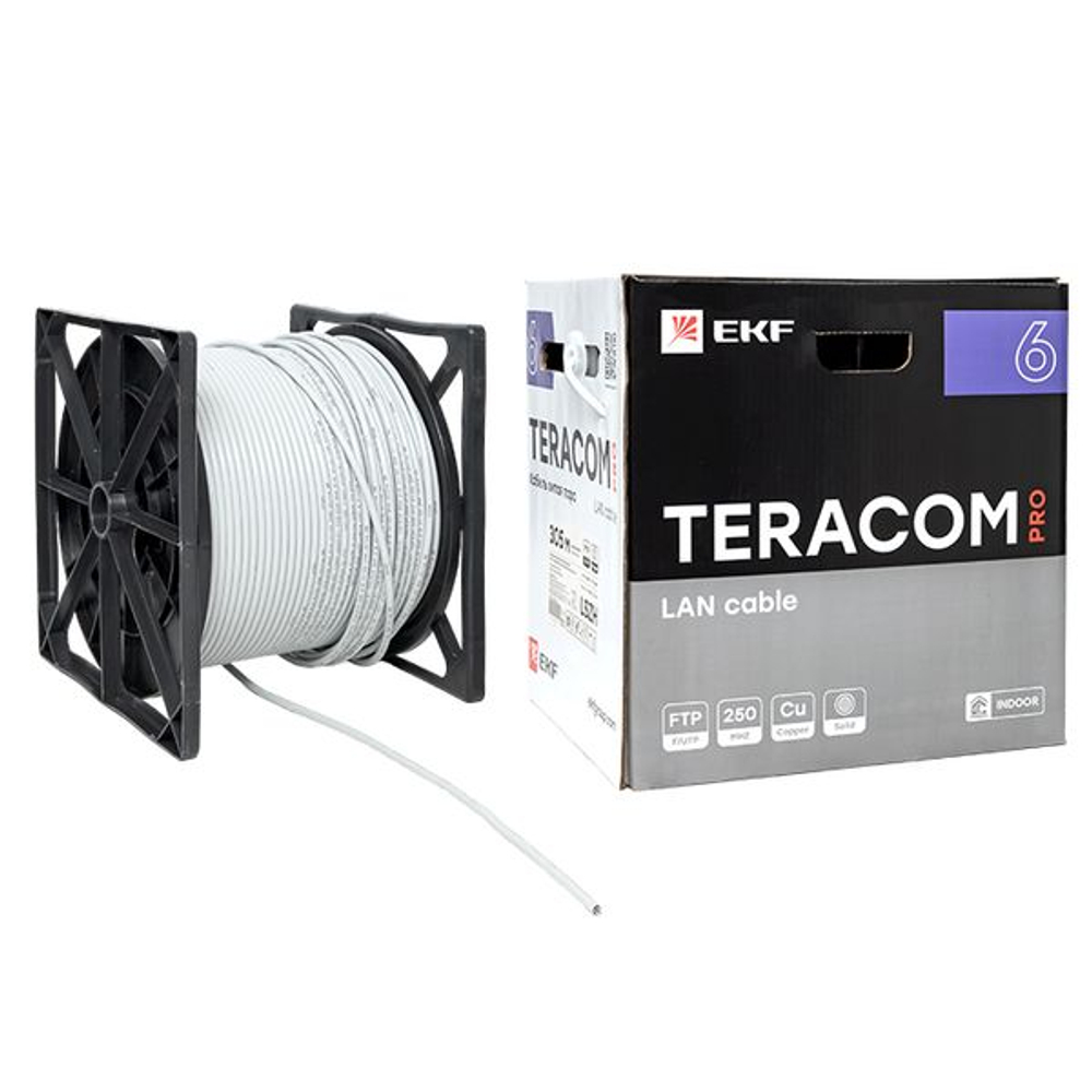 Кабель витая пара TERACOM PRO Cat.6 F/UTP 4 пары solid 23AWG оболочка LSZH нг(А)-HF цвет серый (упак. 305м) (305.00 шт.)