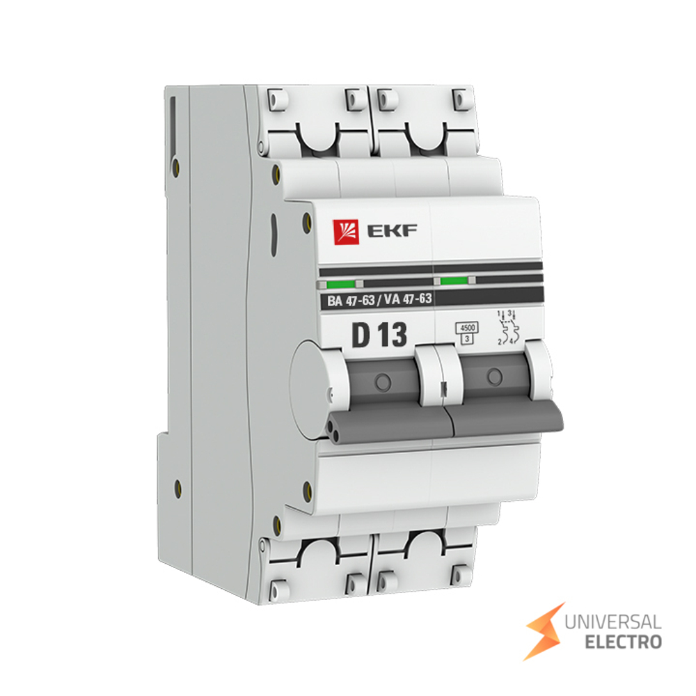 Автоматический выключатель 2P 13А (D) 4,5kA ВА 47-63 EKF PROxima