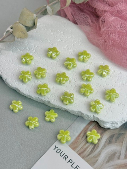 Керамические бусины, 12 мм, «Цветочек», лайм, 10 штук