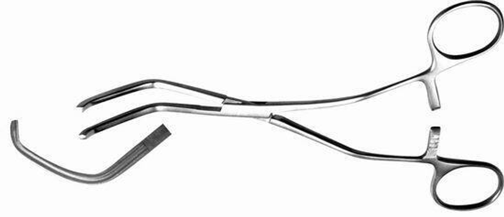 ТМ- З-65 Зажим д/врем. пережат. сосуда с кремальерой изогнут./плоск. п/угл. 120 2 бол 155мм (НОВОЕ