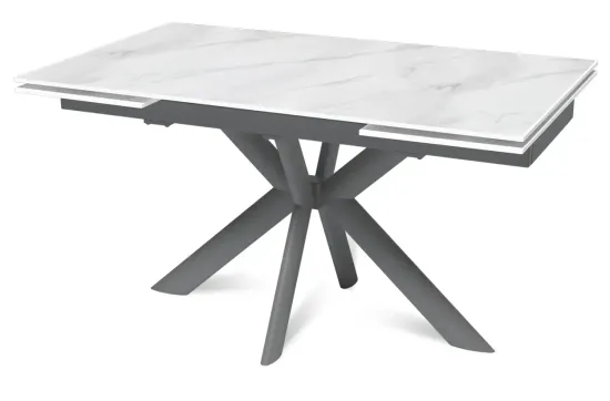 Стол "СТРОНГ" 140-220, керамика Snow Mountain матовая, опоры черный муар
