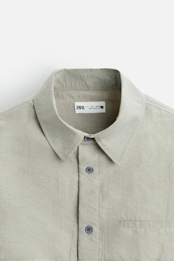 ZARA РУБАШКА ИЗ ЖАТОЙ ТКАНИ, АНТРАЦИТОВО-СЕРЫЙ