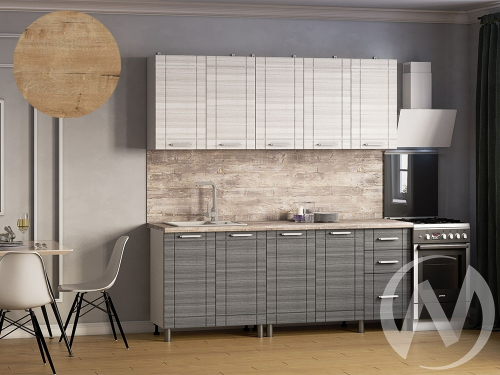 Кухня Салли 2.0м (корпус белый/сандал белый; сандал серый) 38мм дуб бунратти