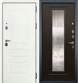 Входная дверь с зеркалом  Сенатор 3К Белая шагрень №22 Венге