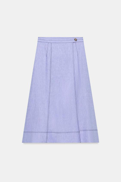 ZARA ЛЬНЯНАЯ ЮБКА НА ЗАПÁХЕ СО СТРОЧКОЙ, ГОЛУБОЙ