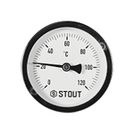 Термометр биметаллический аксиальный STOUT- 1/2" (D63 мм, шкала 0-120°C, с гильзой 75 мм)