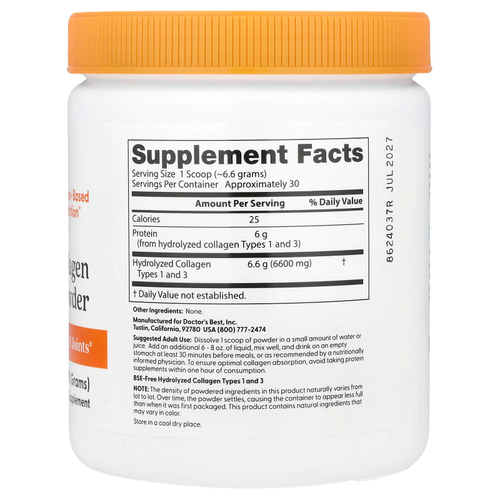 Doctor's Best, чистый коллаген типов 1 и 3 в порошке, 200 г (7,1 унции)