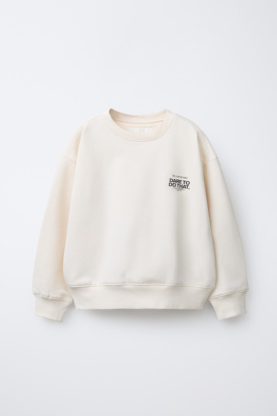 ZARA ТОЛСТОВКА С НАДПИСЬЮ, ЭКРЮ