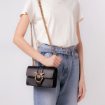 Сумка Pinko Simply Series Simple Rivet Chain Classic Grain Leather Bird Bag Swallow Bag Messenger Bag Shoulder Bag Mini Black Gold, 1P22JJ-Y7SP-Z99Q