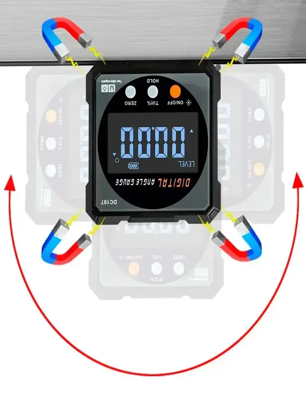 Угломер цифровой 2 в 1 с лазерным уровнем, влагозащита IP67, инклинометр с магнитным креплением и USB-зарядкой