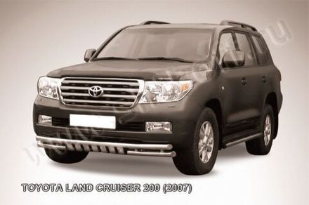 Защита переднего бампера (нержавейка) Toyota Land Cruiser 200 (2007-2012) d57+d57 с защитой картера (черный)