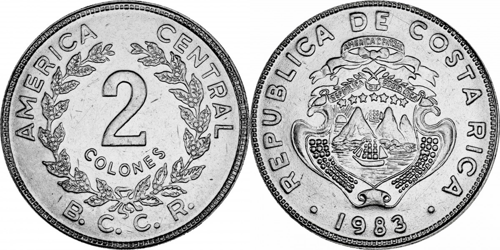 Коста-Рика 2 колона, 1982 - 1983 Герб UNC