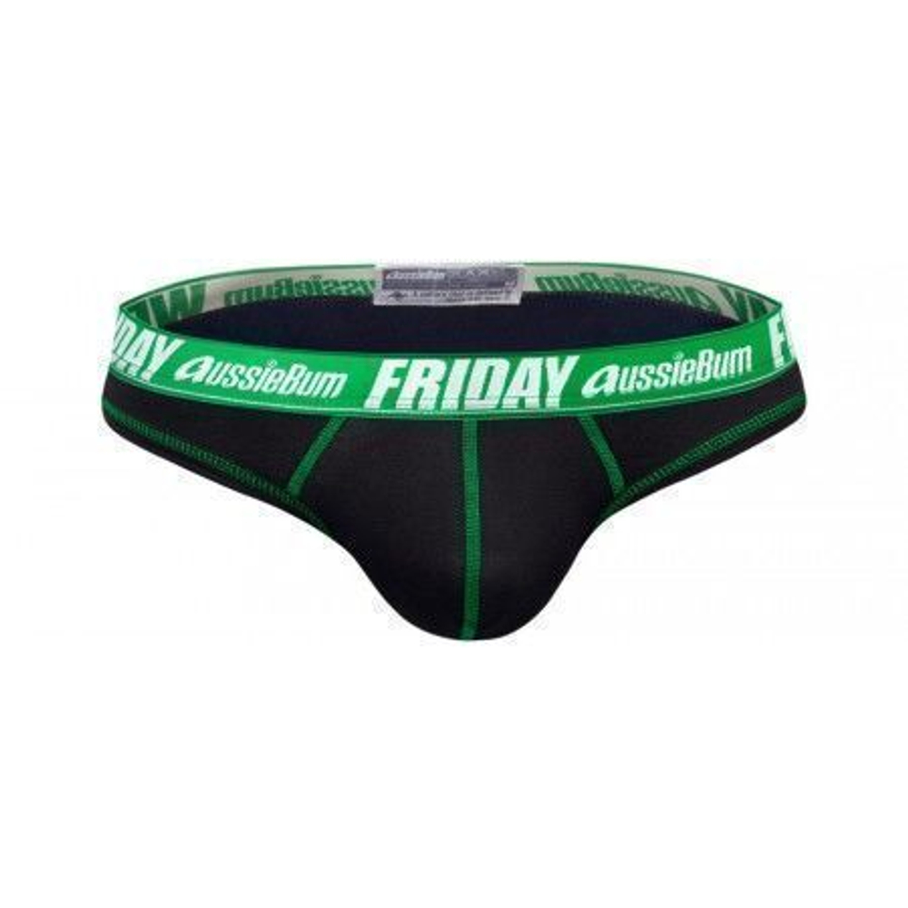 Мужские трусы слипы черные с зеленой резинкой Aussiebum AB00405