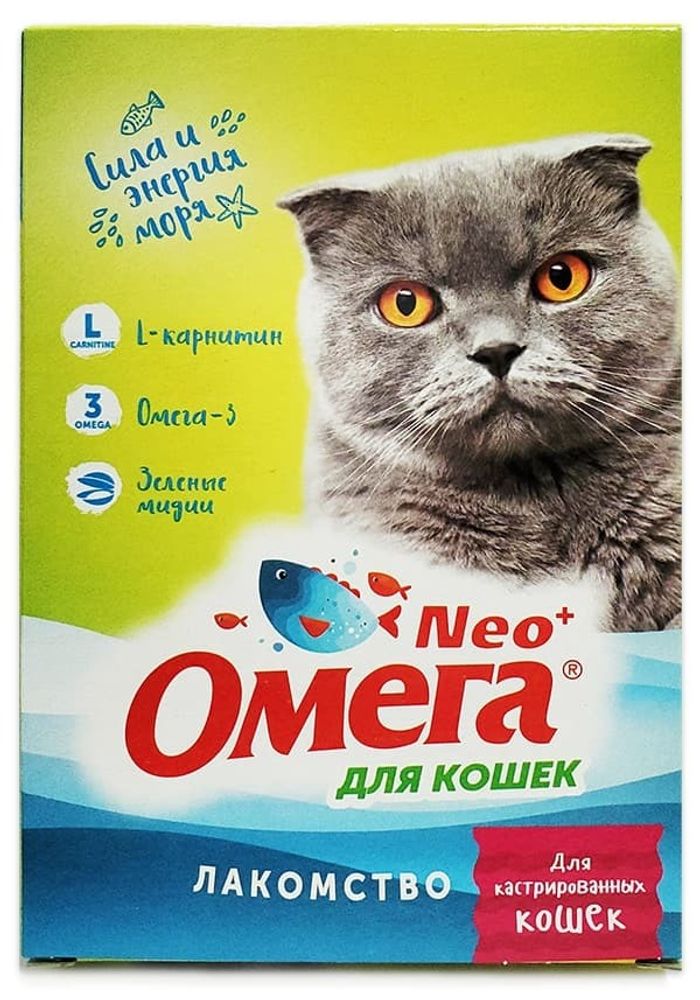 Омега Neo: мультивит.лакомство 90таб, для кастрированных кошек  L-карнитин