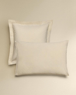 ZARA HOME ХЛОПКОВАЯ НАВОЛОЧКА В ПОЛОСКУ, БЕЖЕВЫЙ