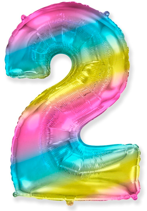 Фольгированный шар Цифра 2 диагональная радуга 102 см