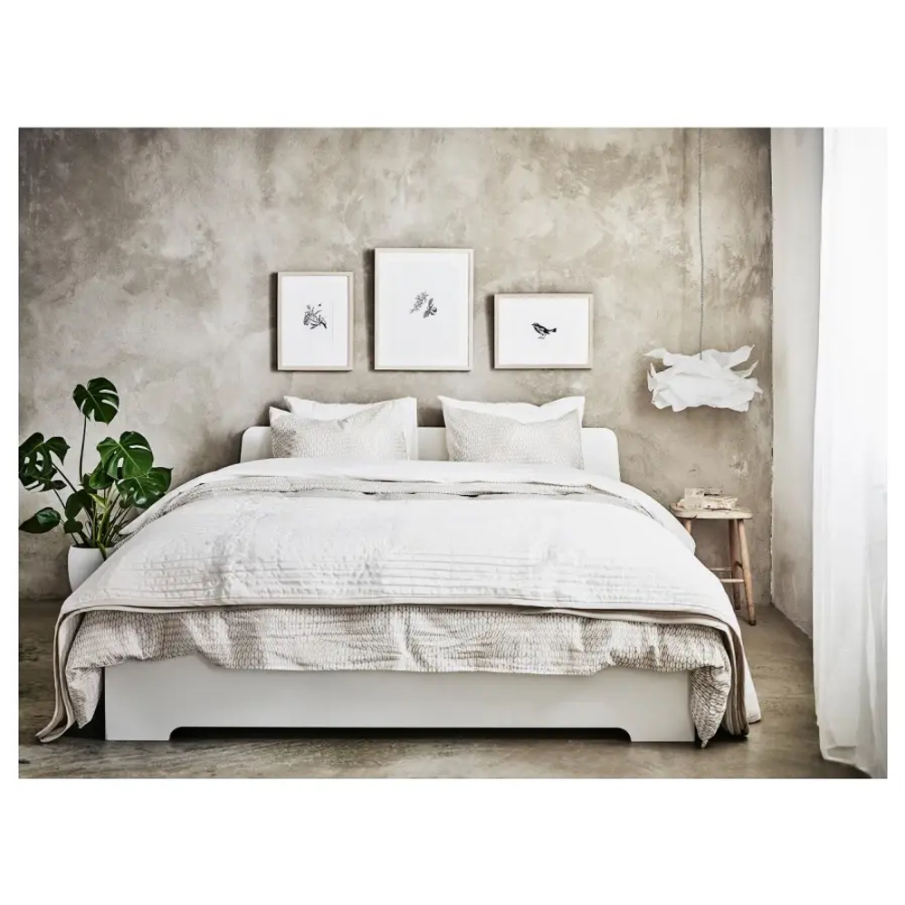 Двуспальная кровать - IKEA ASKVOLL/LURÖY/LUROY, 200х140 см, белый, АСКВОЛЬ/ЛУРОЙ ИКЕА