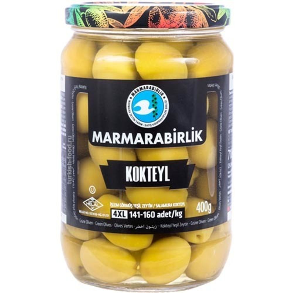 Оливки Marmarabirlik Kokteyl зеленые 4XL, 400 г, 2 шт