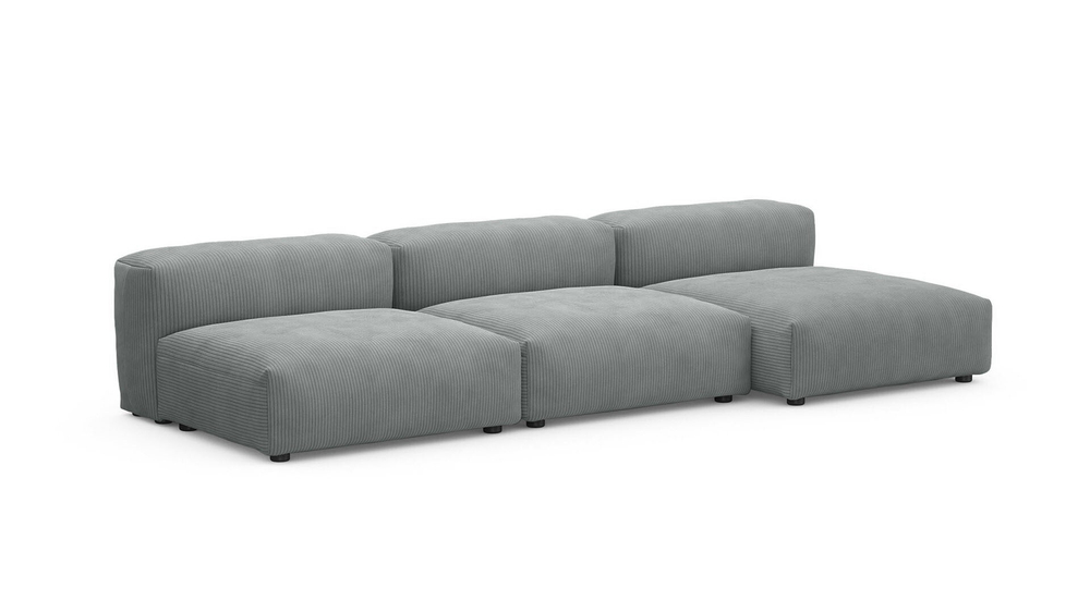 Диван с оттоманкой Фиджи (малый) Cilium Steel 315*137*62 см, Серый Вельвет Нераскладной Фиеста