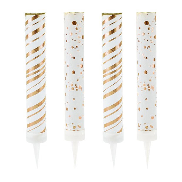 Тортовая свеча фонтан "Полоски и Точки" Микс с печатью Роза голд, 30 сек.