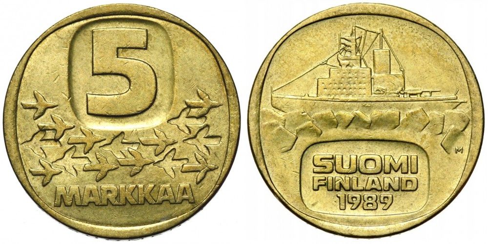 Финляндия 5 марок, 1979 - 1993 Ледокол Урхо XF