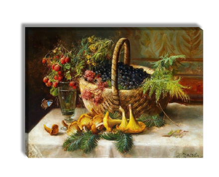 Картина для интерьера "Натюрморт с ягодами и грибами", Зацка, Ханс, печать на холсте