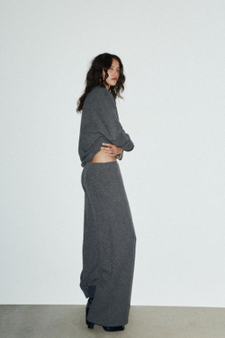 ZARA ШИРОКИЕ БРЮКИ ИЗ МЯГКОЙ ТКАНИ, СЕРЫЙ МЕЛАНЖ