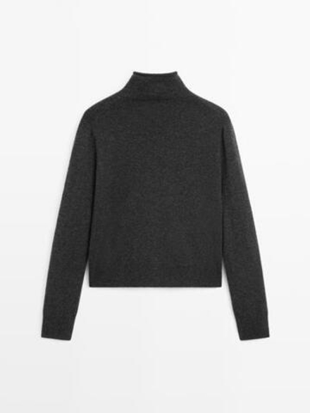 Massimo Dutti Кардиган с воротником-стойкой из 100% шерсти, темно-серый