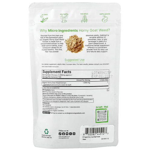Micro Ingredients, порошок из органического горянки, 100 г (3,53 унции)