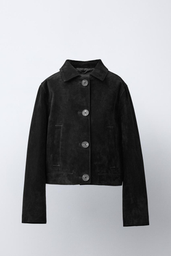 ZARA КУРТКА ИЗ 100% КОЖИ, ЧЕРНЫЙ