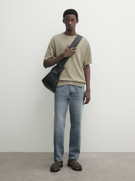 Massimo Dutti Хлопковая футболка, светлый хаки