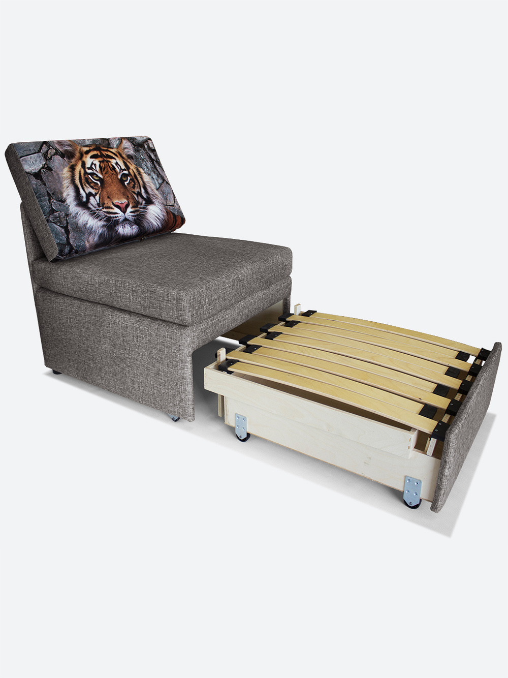 Кресло-кровать "Миник" Rich Quarz (серый), купон "Тигр"
